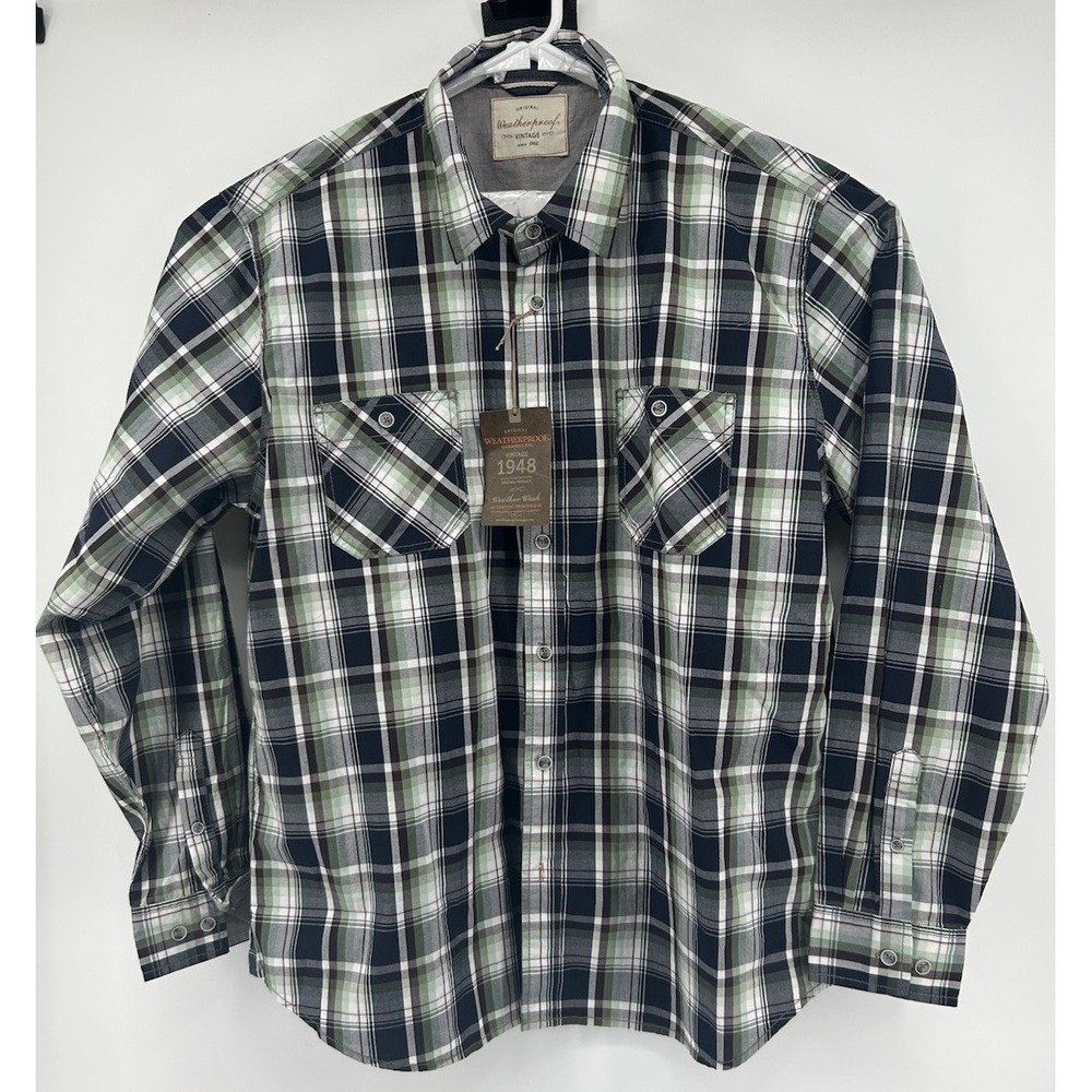 Weatherproof Original Vintage Long Sleeve‎ Button Down Navy Plaid 2XL NWT